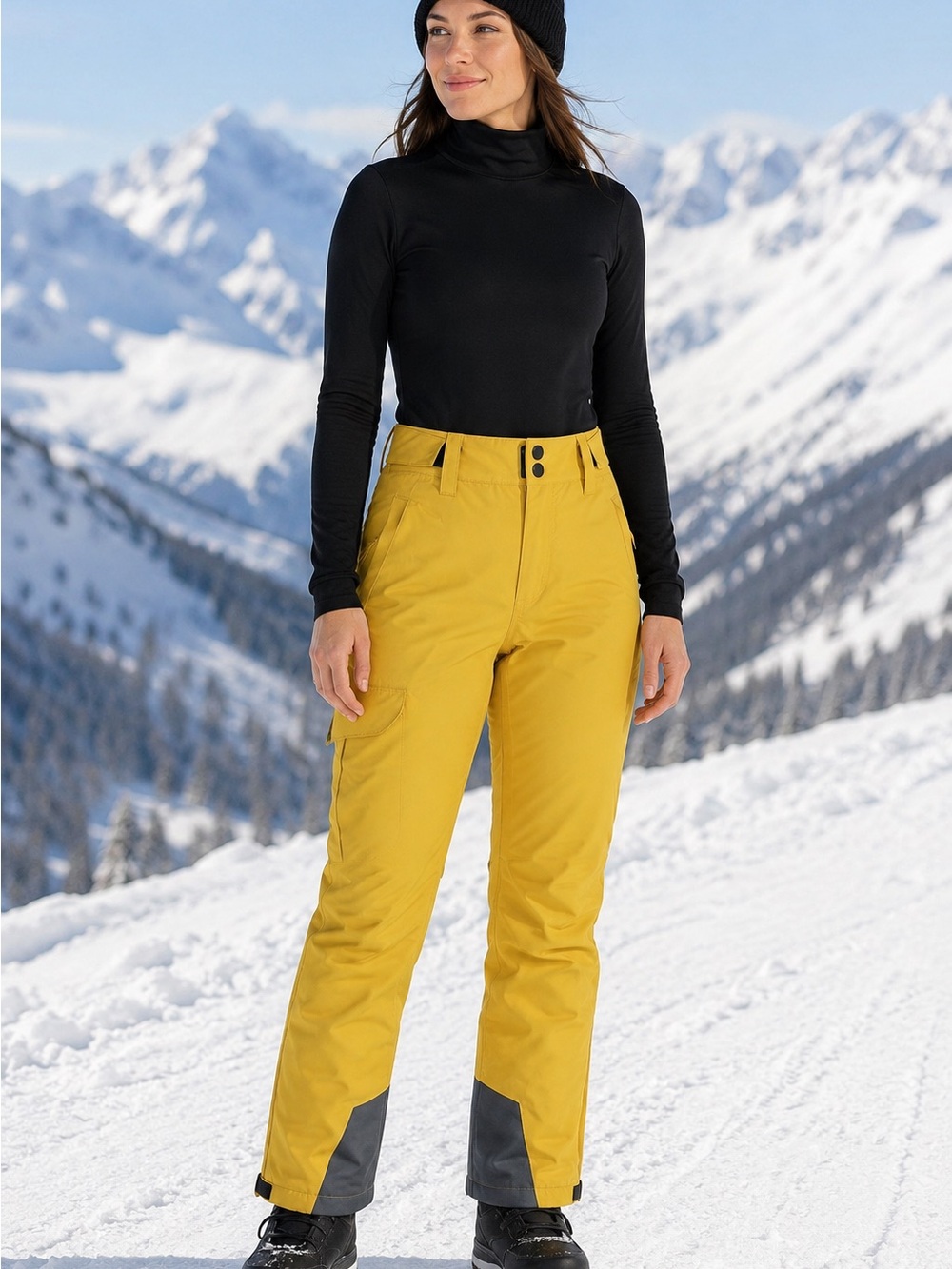 33,000ft Women’s XS Mustard Yellow Insulated Snow Ski Pants Cargo Winter Utility